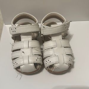 White close toe sandals size 6 toddler used walker shoes